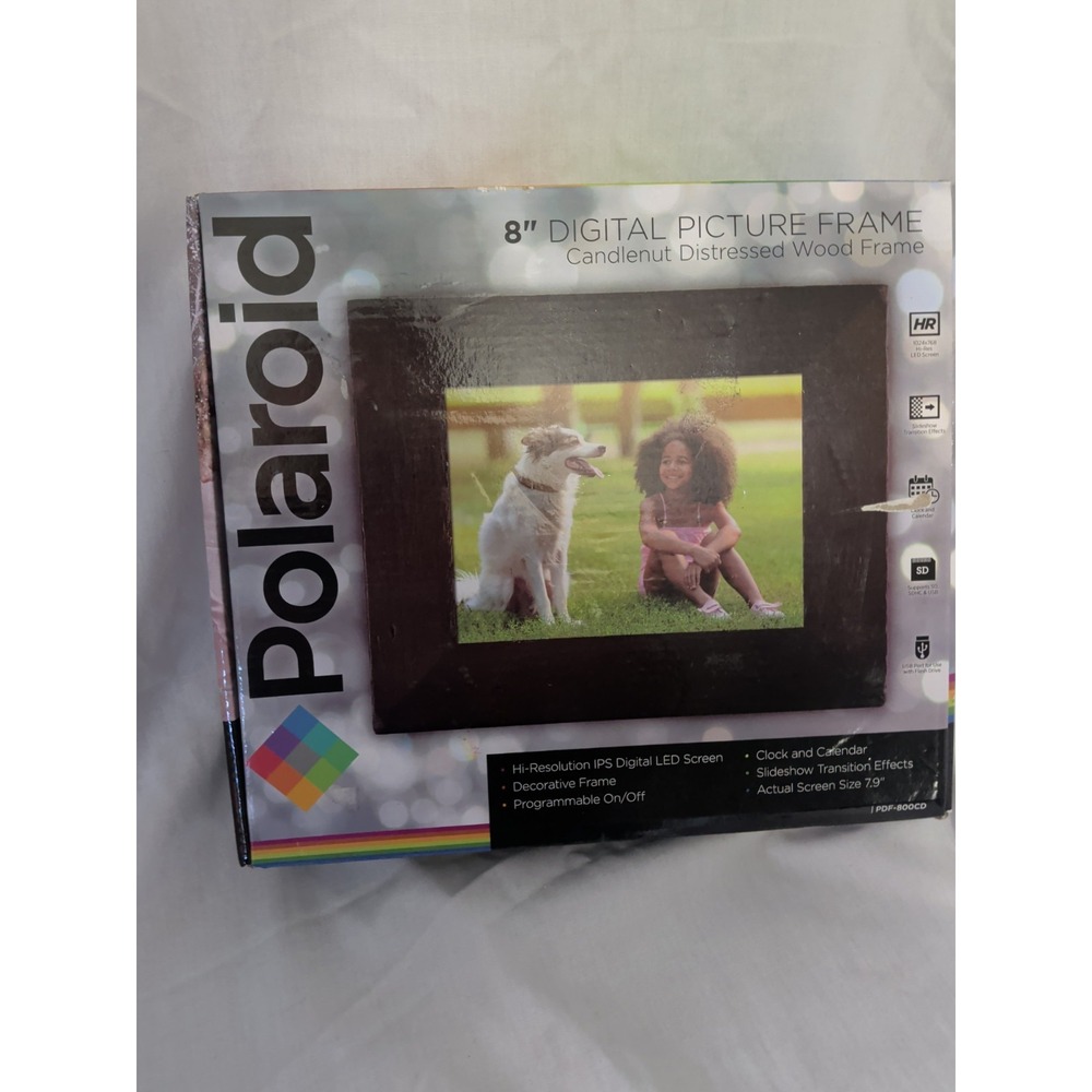 Polaroid 8" Digital Picture Frame, Whitewashed Wood Frame, PDF-800DG